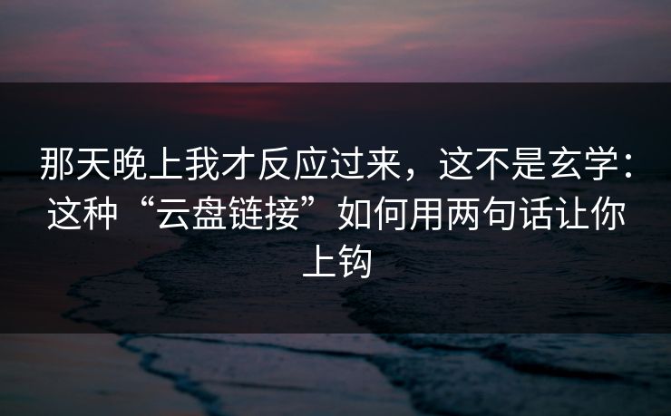 那天晚上我才反应过来，这不是玄学：这种“云盘链接”如何用两句话让你上钩